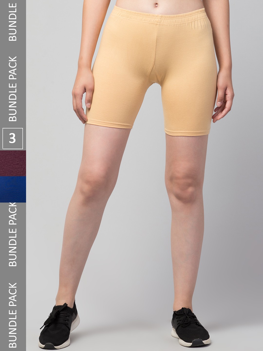 

Apraa & Parma Women Pack Of 3 Skinny Fit Pure Cotton Cycling Shorts, Beige