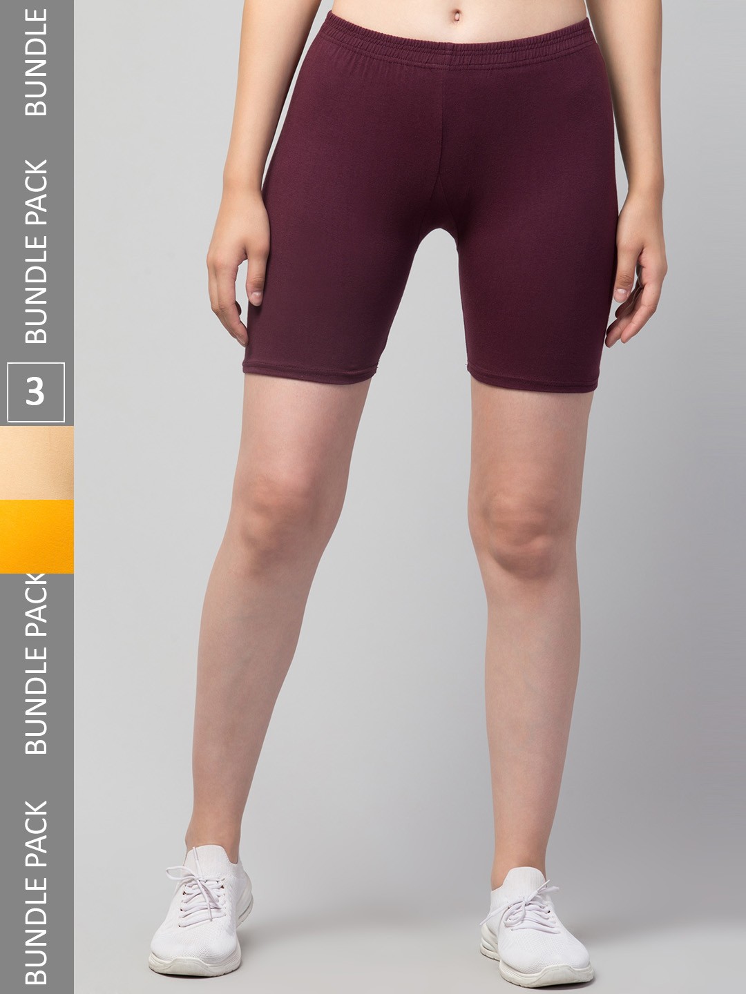 

Apraa & Parma Women Pack Of 3 Skinny Fit Pure Cotton Cycling Shorts, Beige