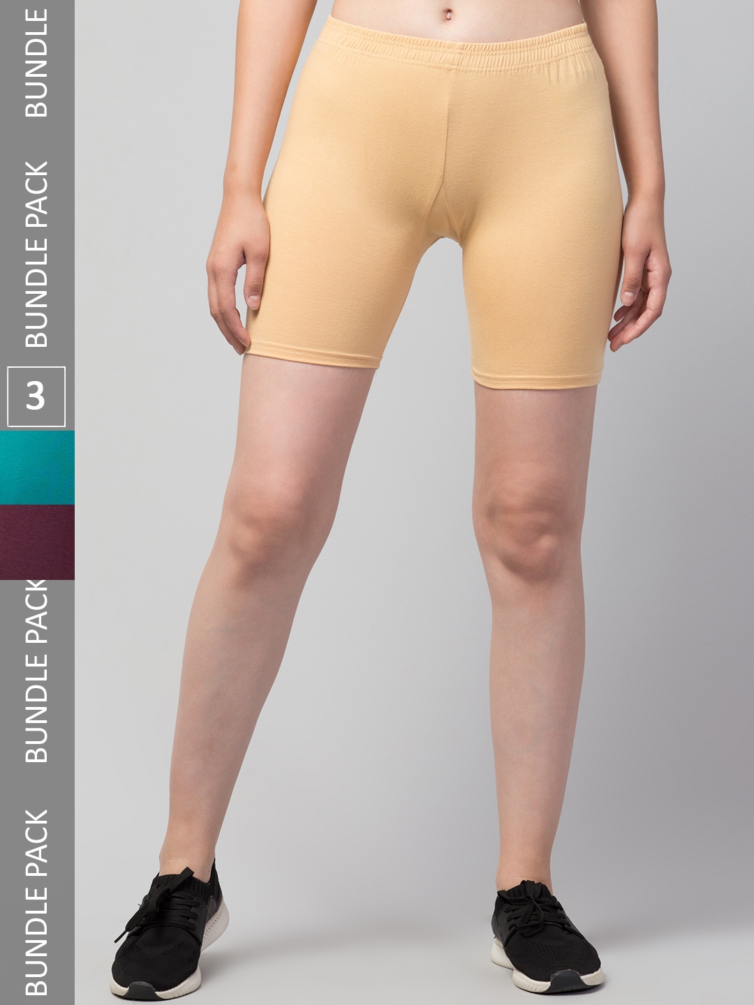

Apraa & Parma Women Pack Of 3 Skinny Fit Pure Cotton Cycling Shorts, Beige