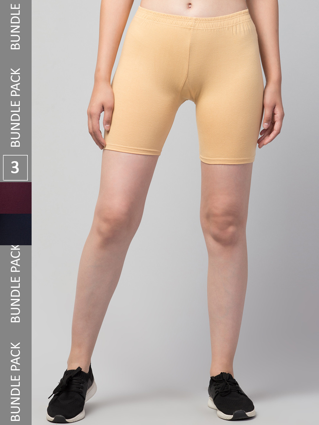 

Apraa & Parma Women Pack Of 3 Skinny Fit Cycling Shorts, Beige