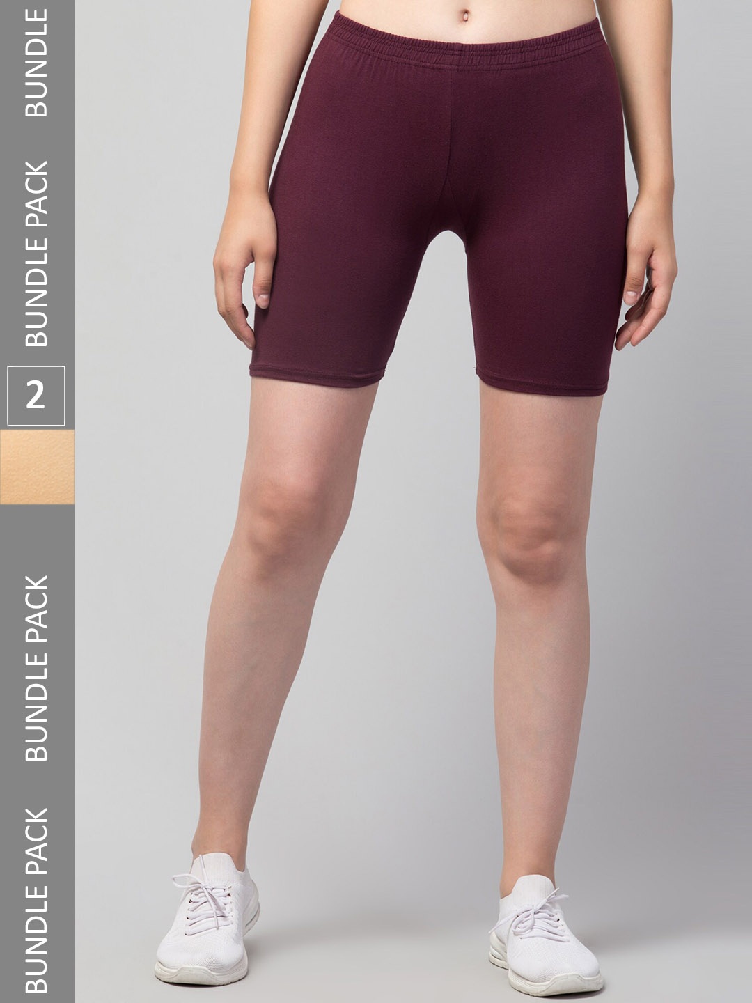

Apraa & Parma Women Pack Of 3 Skinny Fit Pure Cotton Cycling Shorts, Beige