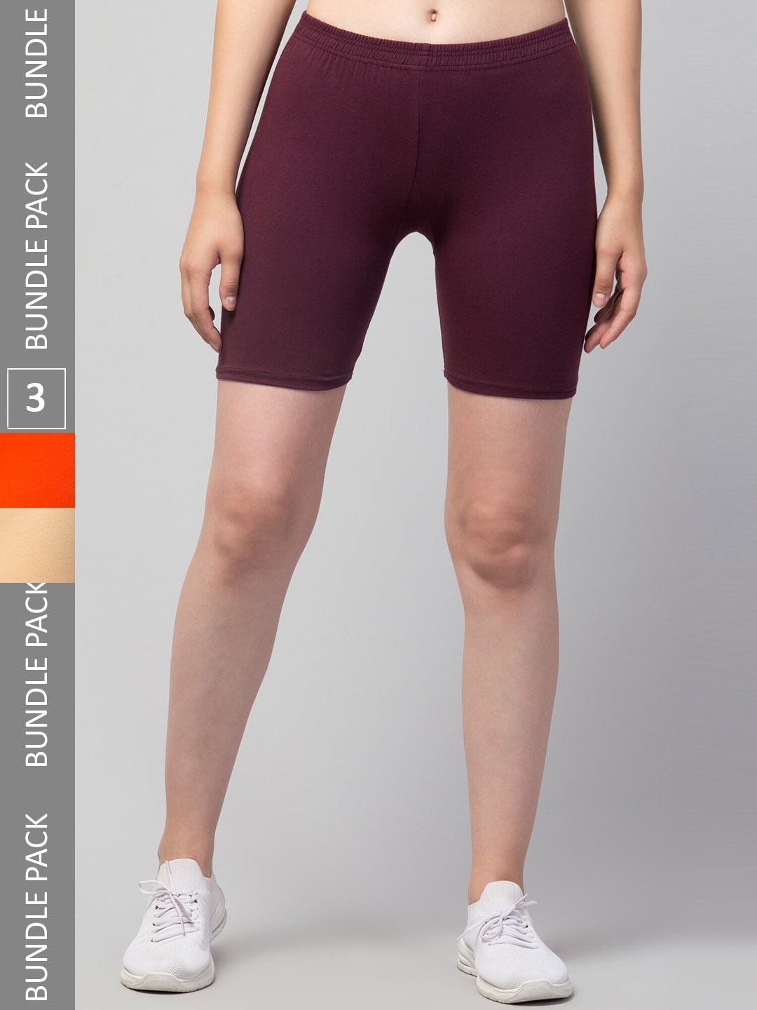 

Apraa & Parma Women Pack Of 3 Skinny Fit Cycling Shorts, Beige