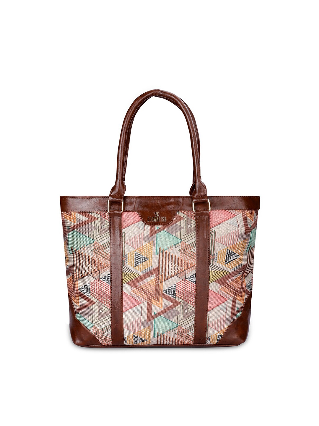 

THE CLOWNFISH Women Geometric Printed Jute Laptop Bag, Brown