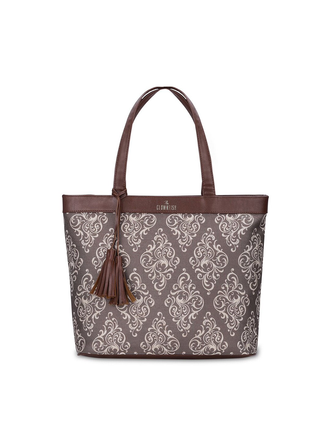 

THE CLOWNFISH Women Ethnic Motifs Printed Jute Laptop Bag, Brown