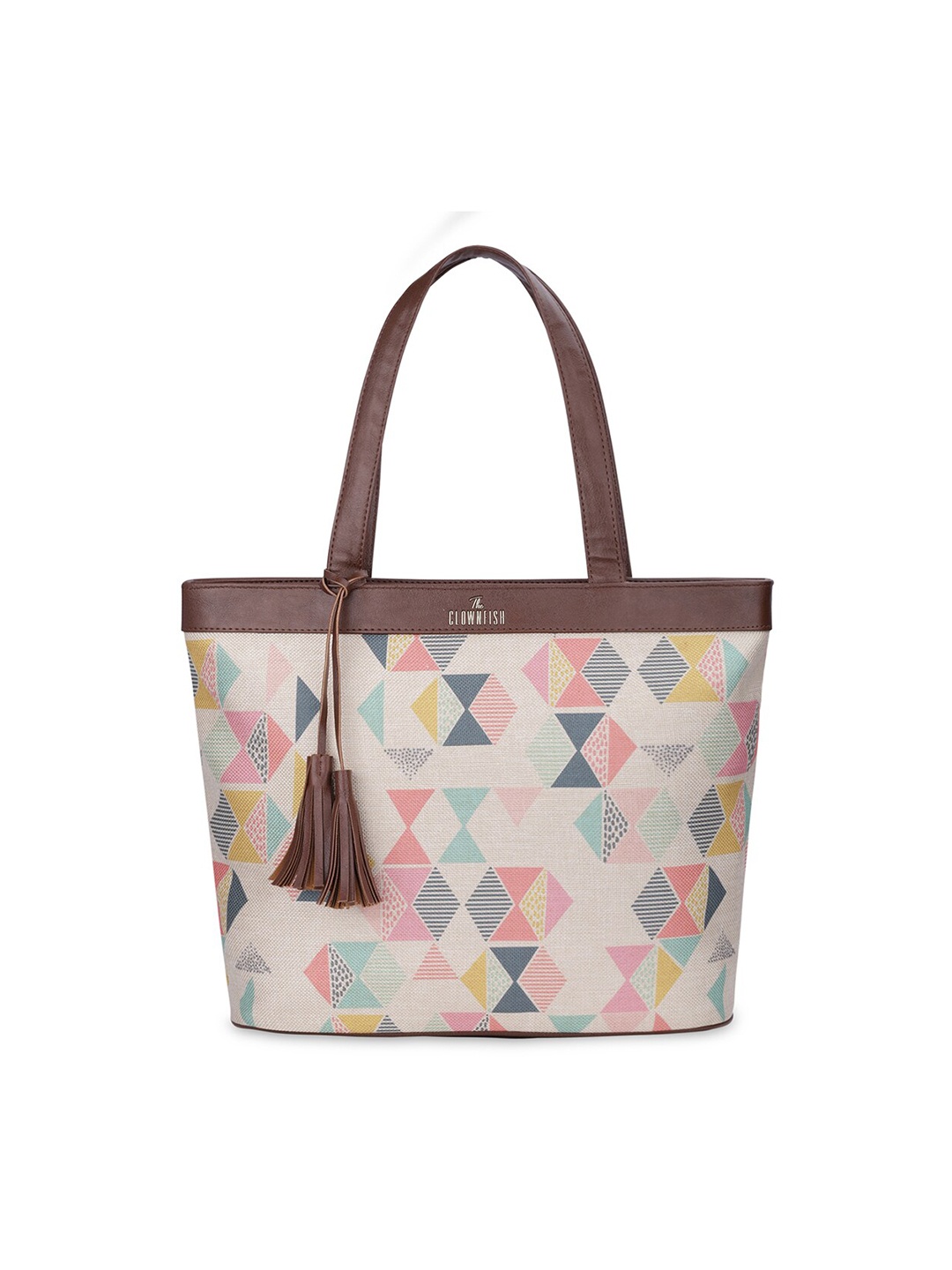 

THE CLOWNFISH Women Geometric Printed Jute Laptop Bag, Off white