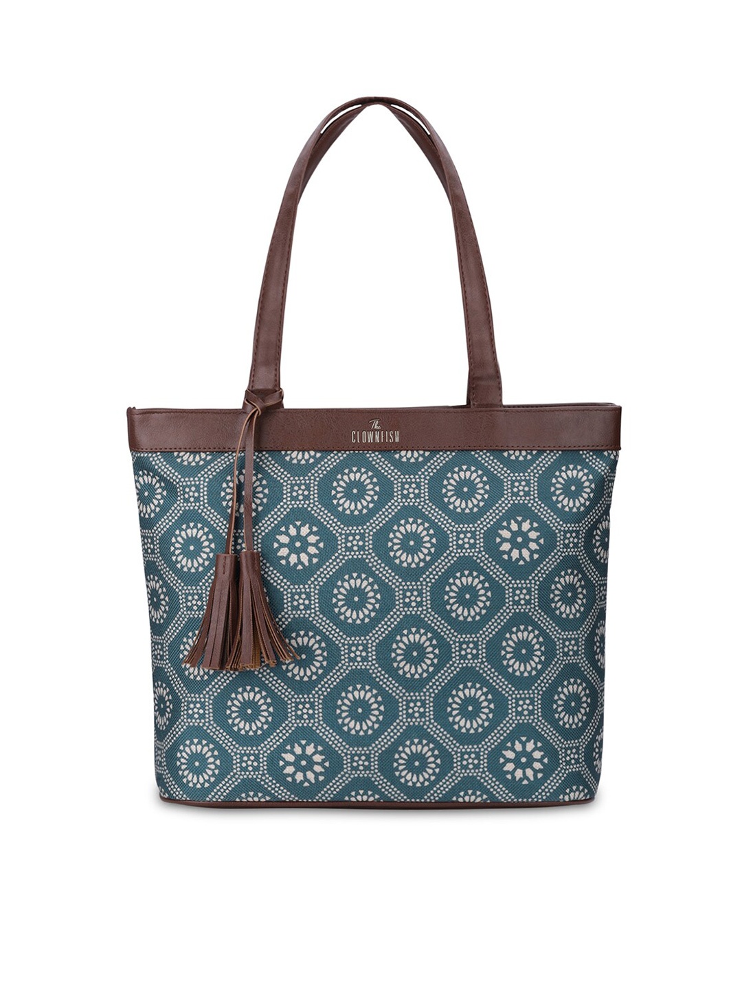 

THE CLOWNFISH Women Printed Jute Laptop Bag, Teal