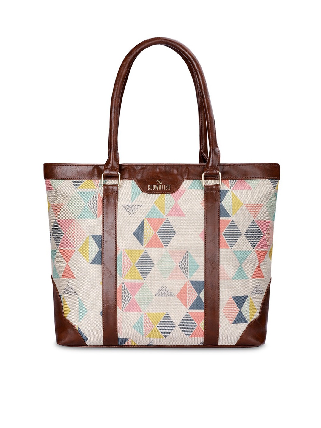 

THE CLOWNFISH Women Printed Jute 14 Inch Laptop Bag, Beige