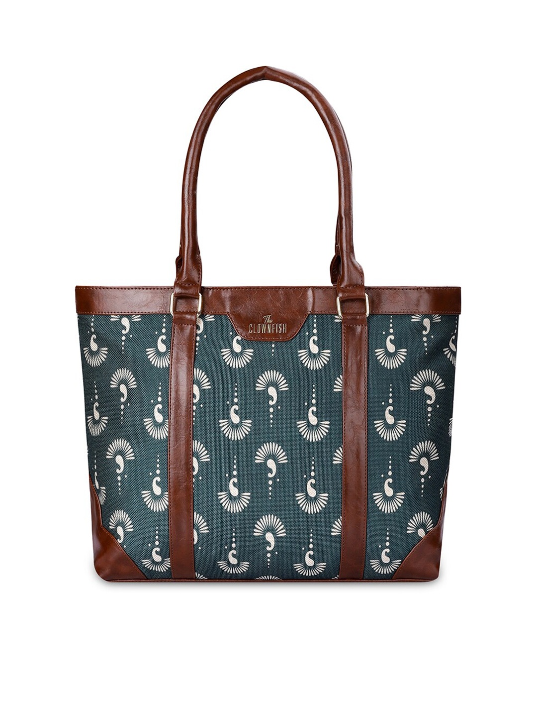 

THE CLOWNFISH Women Green 14 Inch Printed Jute Laptop Bag