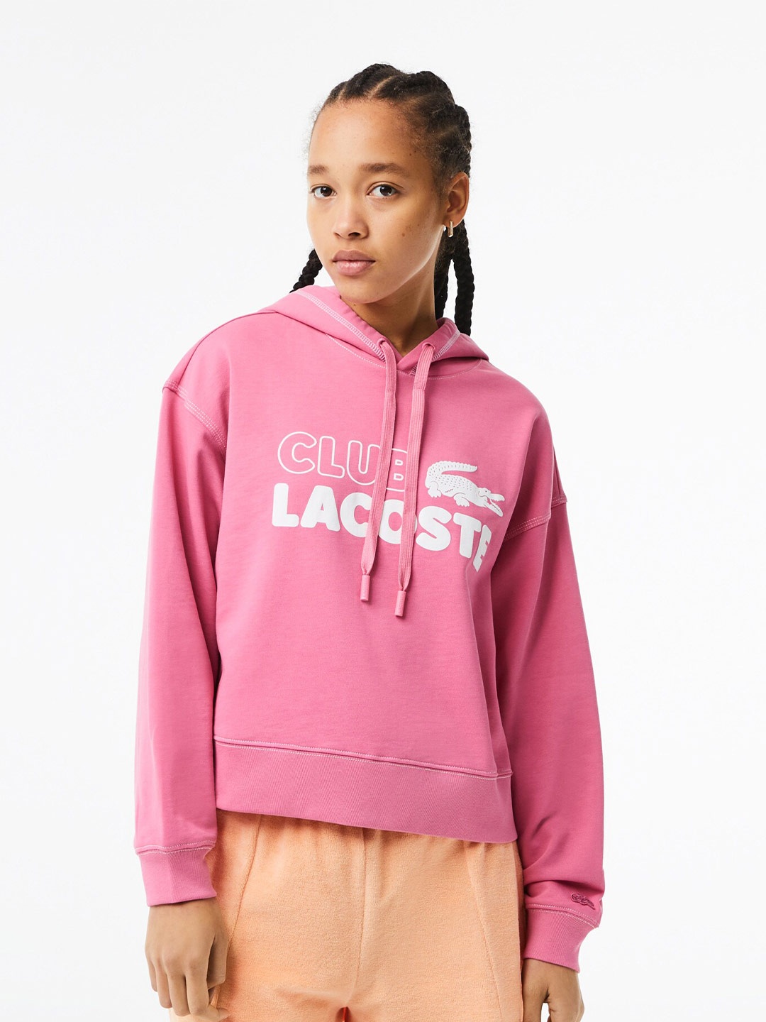 

Lacoste Typography Printed Hooded Pure Cotton Pullover Sweatshirt, Pink