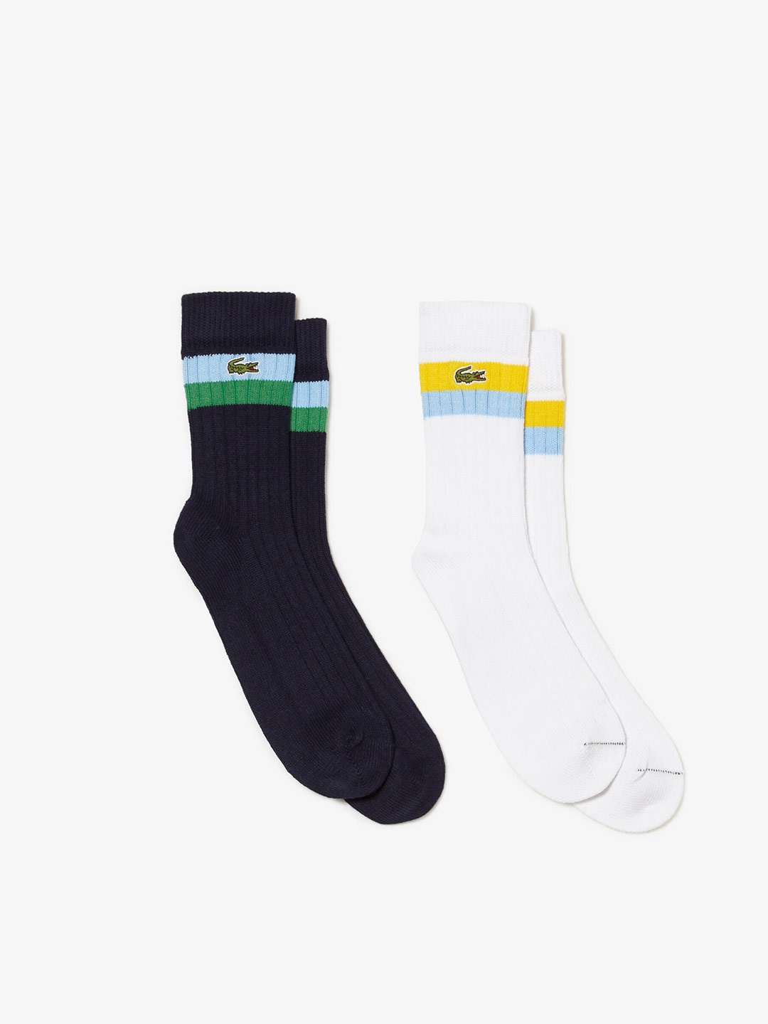 

Lacoste Men Pack Of 2 Striped Calf-Length Socks, Black