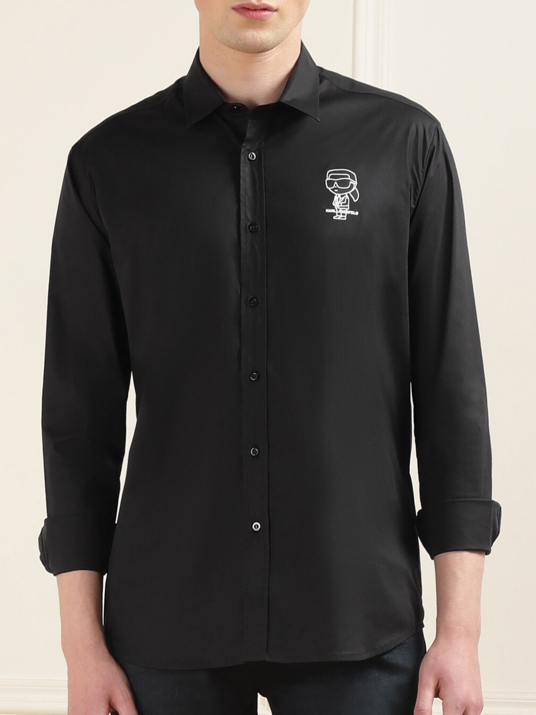 

Karl Lagerfeld Spread Collar Casual Shirt, Black