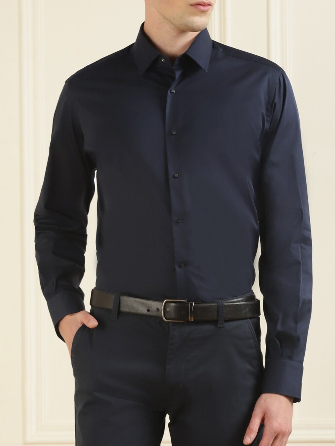 

Karl Lagerfeld Spread Collar Cotton Formal Shirt, Navy blue