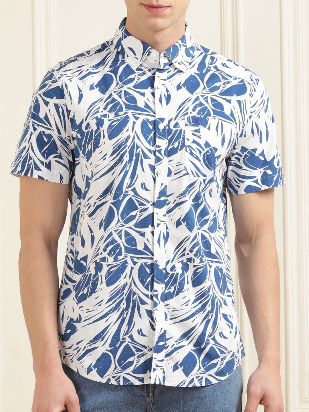 

Original Penguin Short Sleeve Patch Pocket Abstract Printed Casual Shirt, Blue