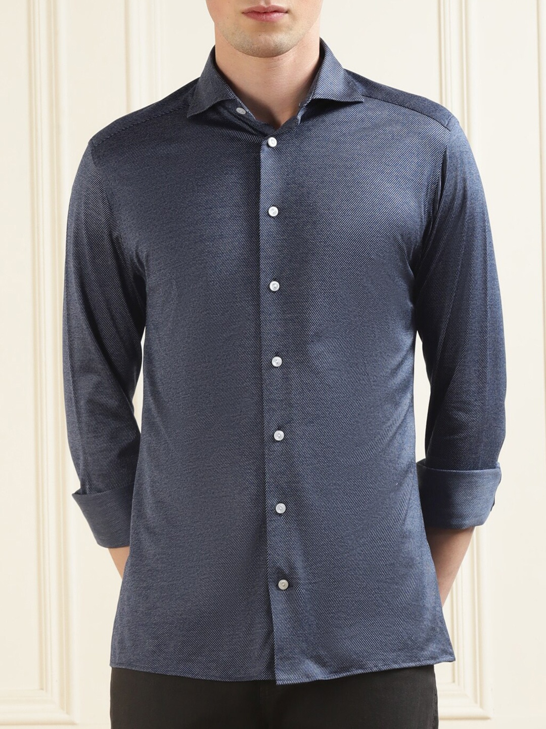 

Eton Diagonally Striped Knitted Casual Shirt, Navy blue
