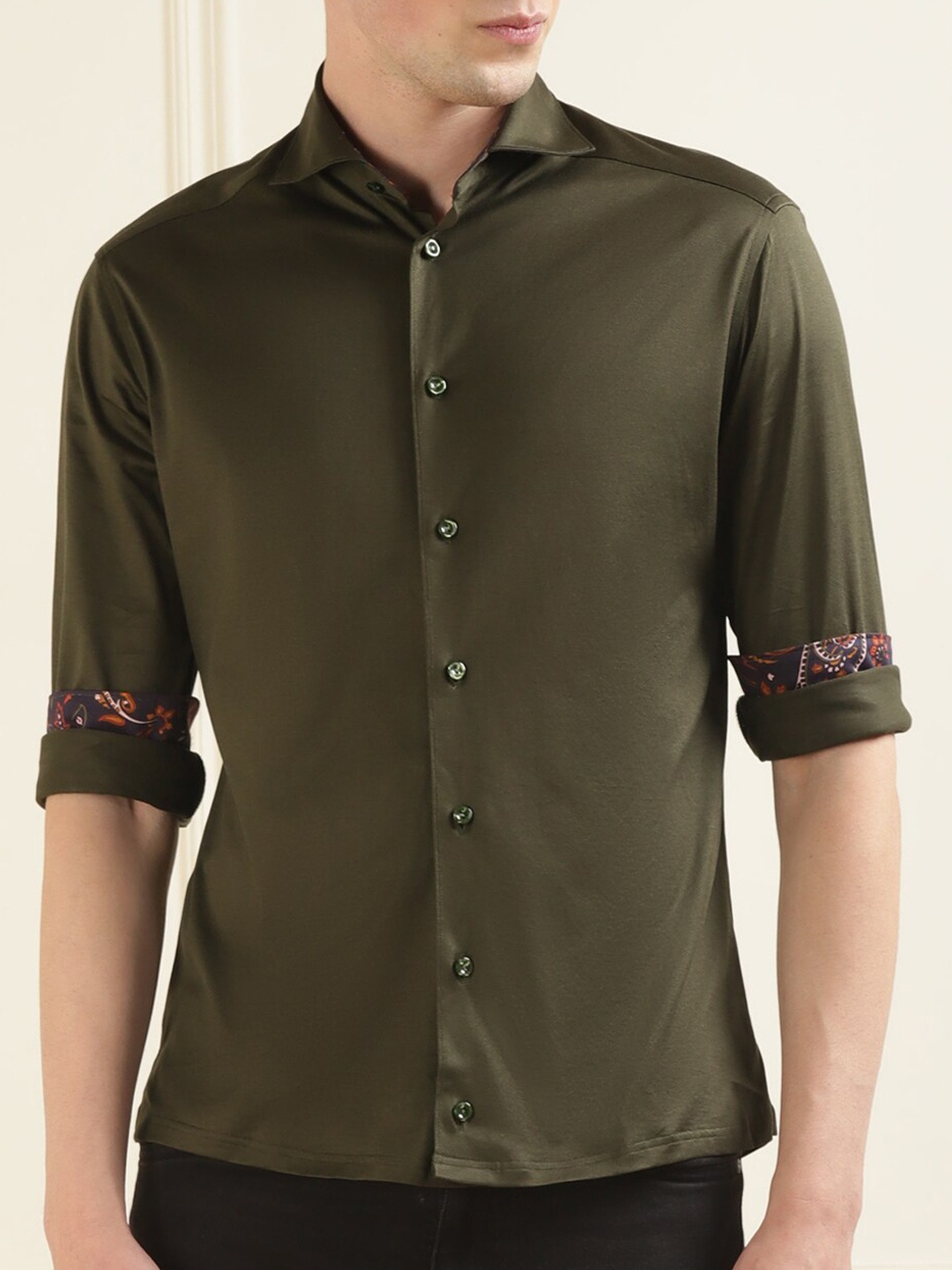 

Eton Spread Collar Casual Cotton Shirt, Olive