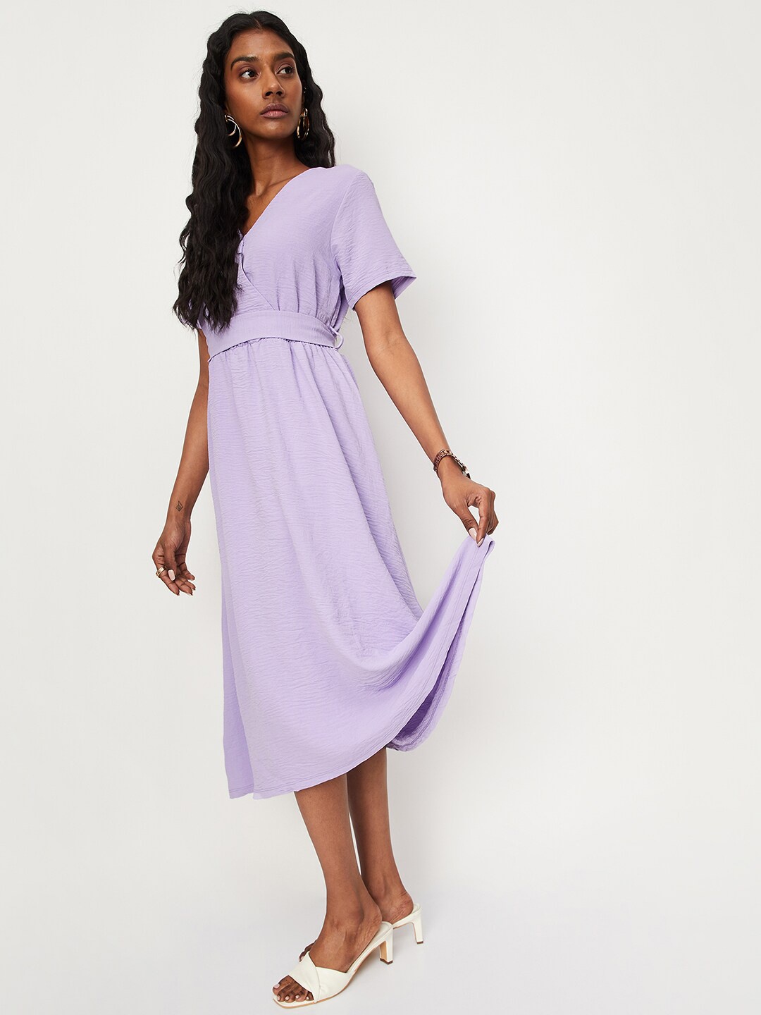 

max V-Neck Belted Flared A-Line Dress, Lavender