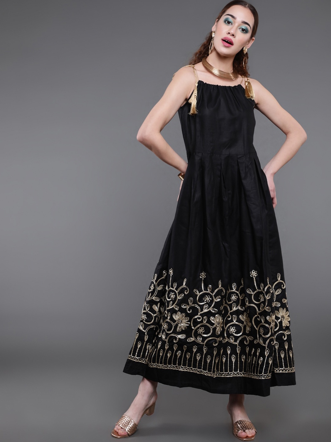 

saubhagya Ethnic Motifs Embroidered Dress, Black