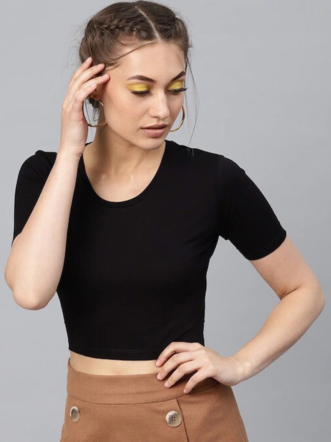 

COLOR CAPITAL Waist Tie-Ups Fitted Crop Top, Black