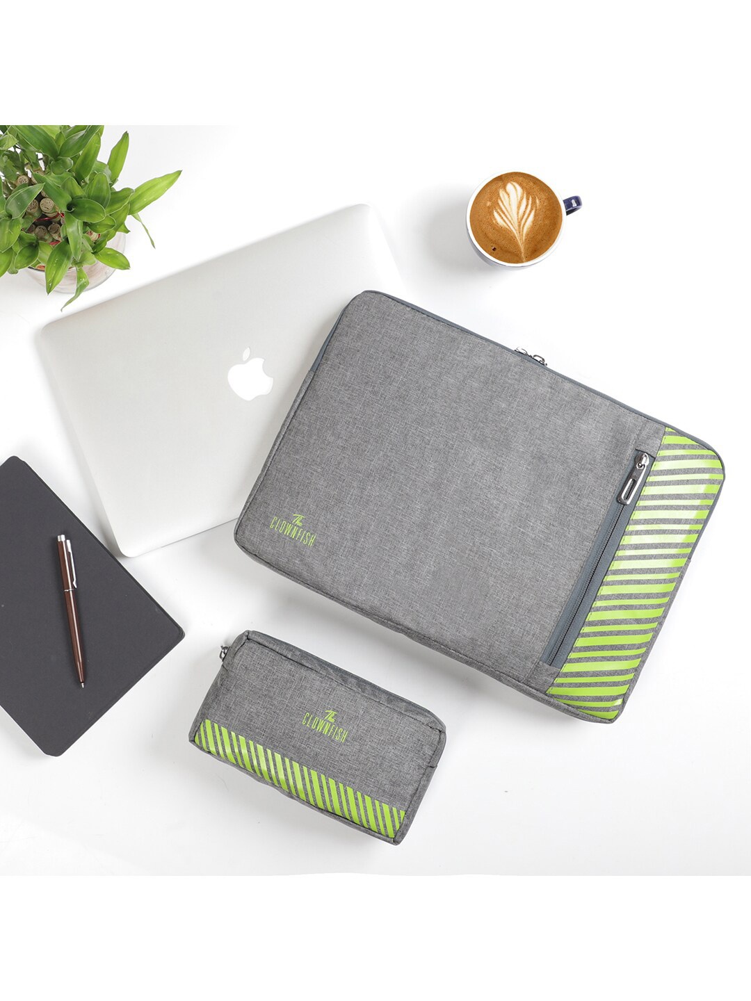 

THE CLOWNFISH Algo Solid Laptop Sleeve with Pouch, Grey