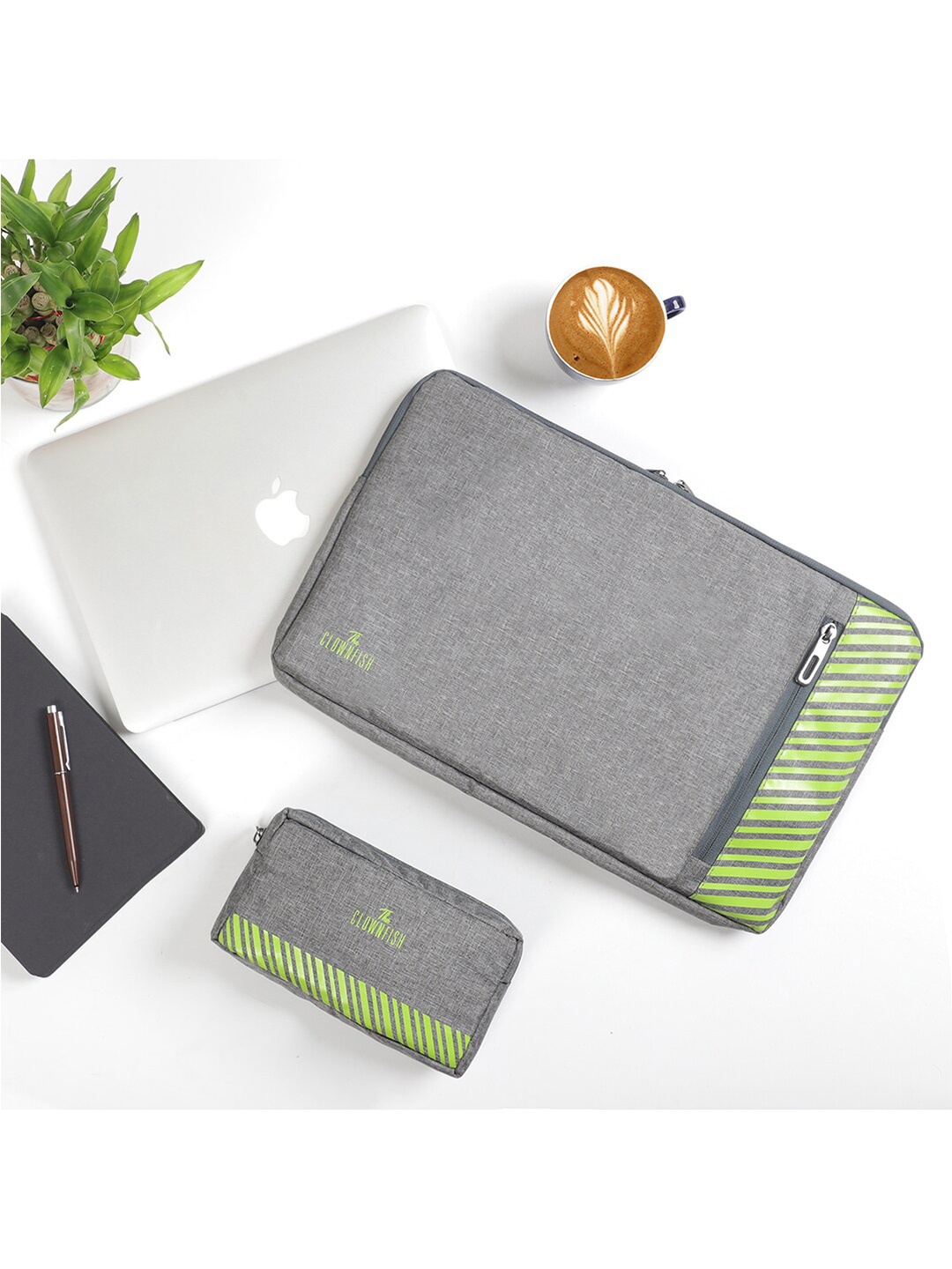 

THE CLOWNFISH Solid Comfort Padded Laptop Sleeve With Pouch, Grey