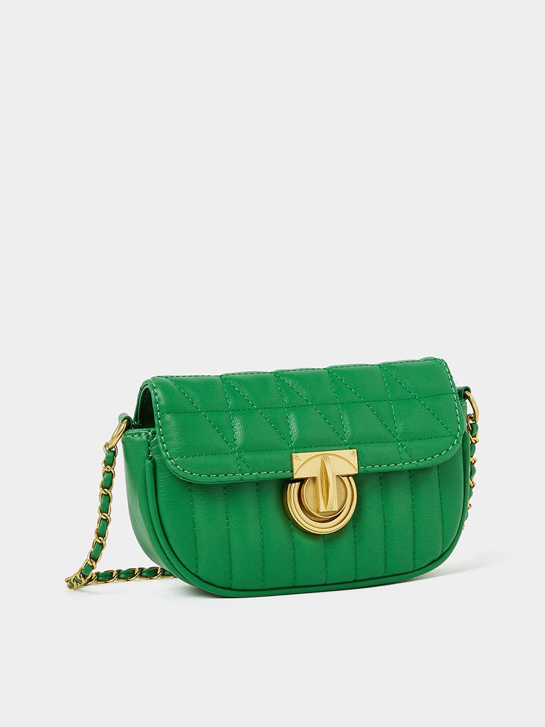 

Styli Green Quilted Stitch Detail Crossbody Sling Bag