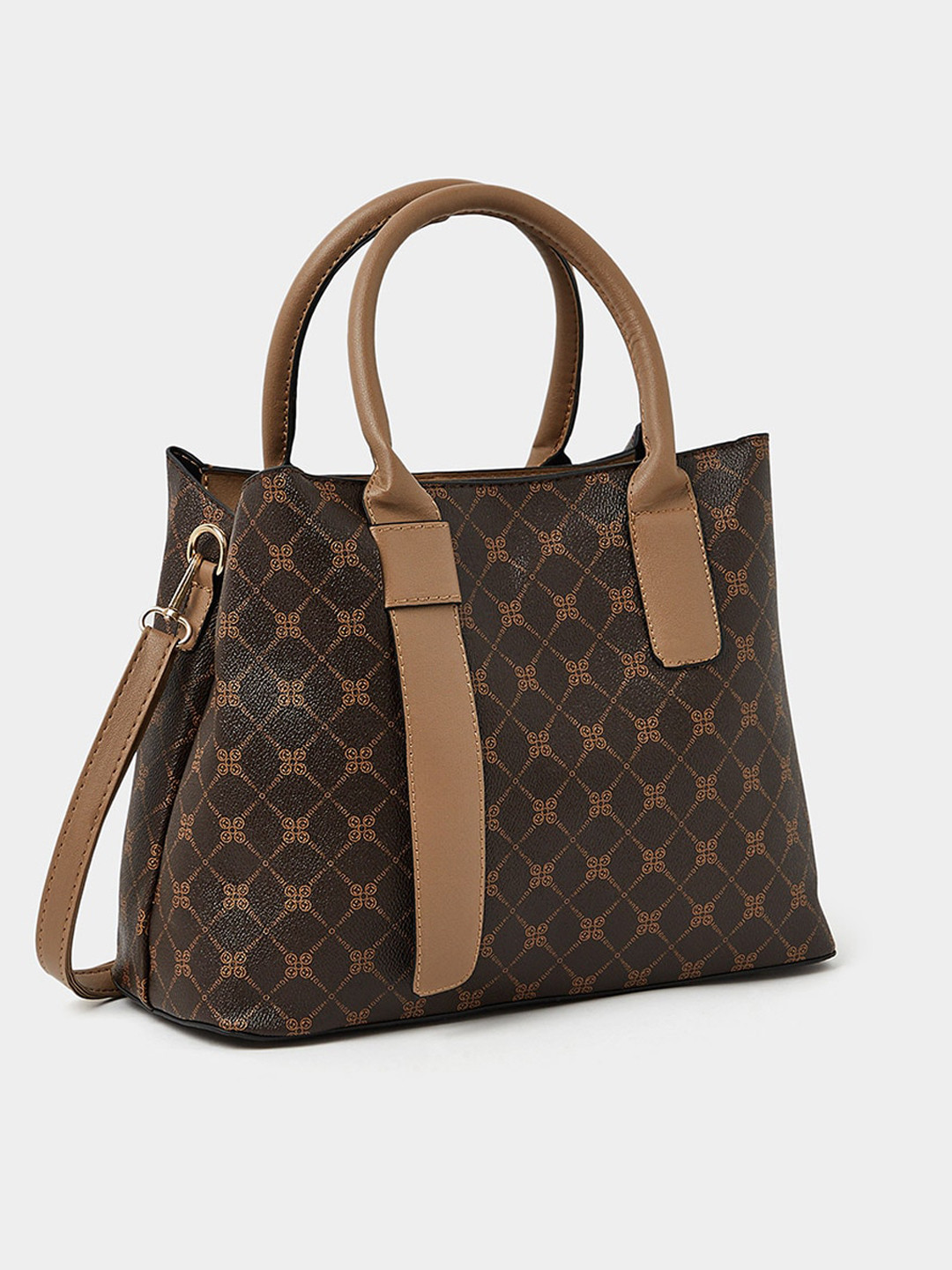 

Styli Printed PU Structured Handheld Bag with Sling Strap, Brown