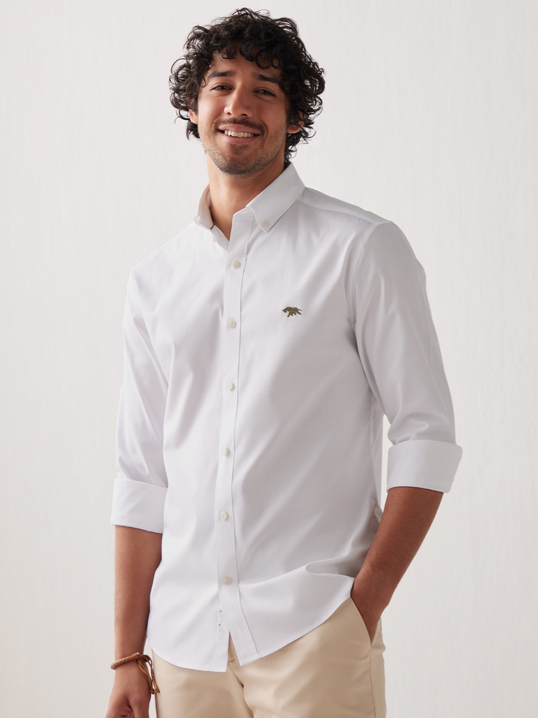 

Andamen Oxford Button-Down Collar Slim Fit Cotton Casual Shirt, White