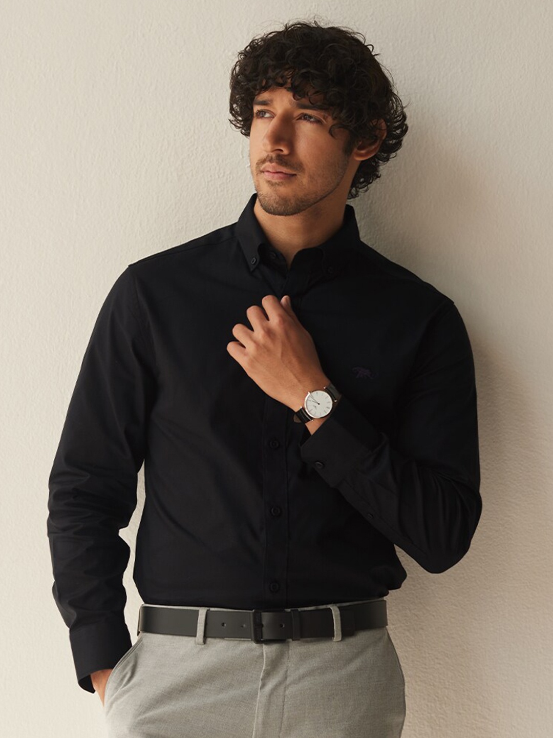 

Andamen Oxford Button-Down Collar Cotton Casual Shirt, Black