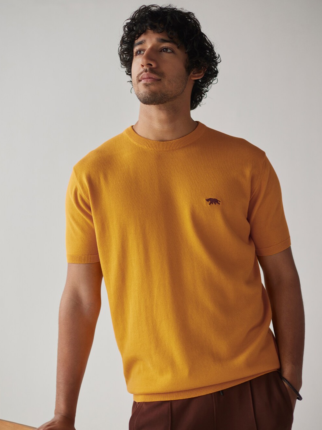 

Andamen Crew Neck Cotton T-shirt, Mustard