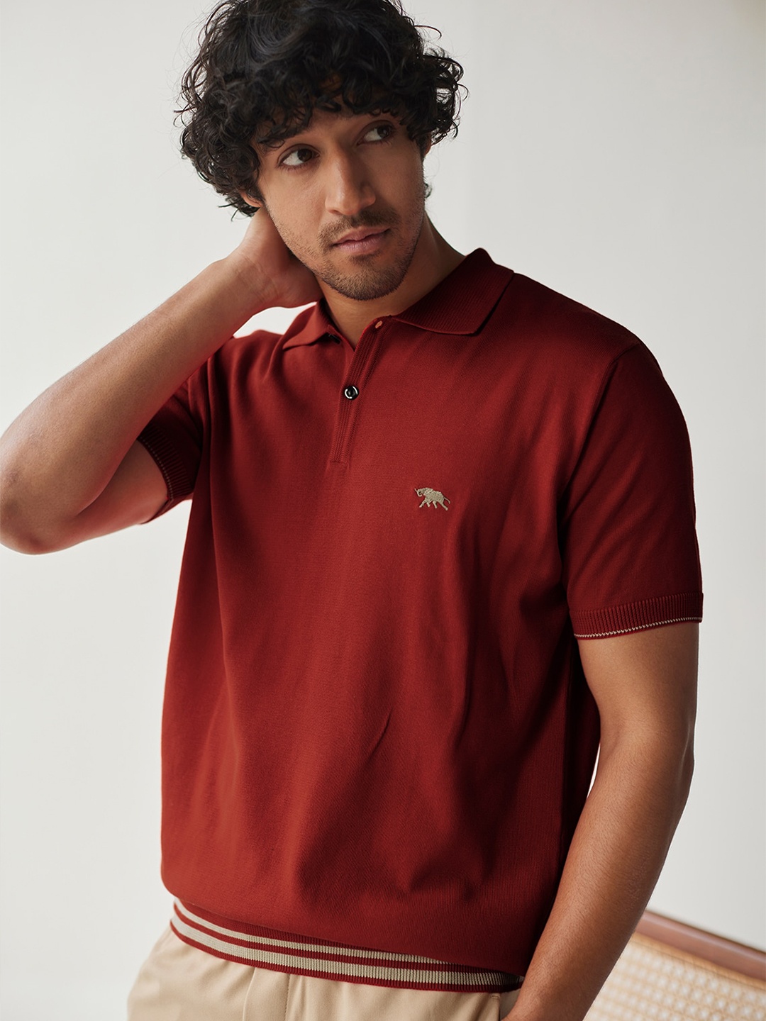 

Andamen Polo Collar Cotton T-shirt, Red