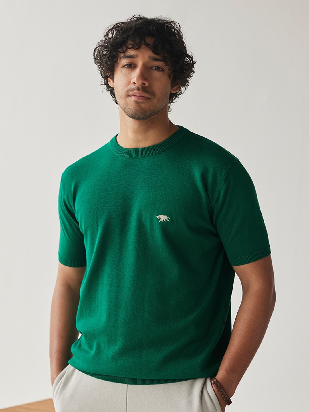 

Andamen Crew Neck Cotton T-shirt, Green