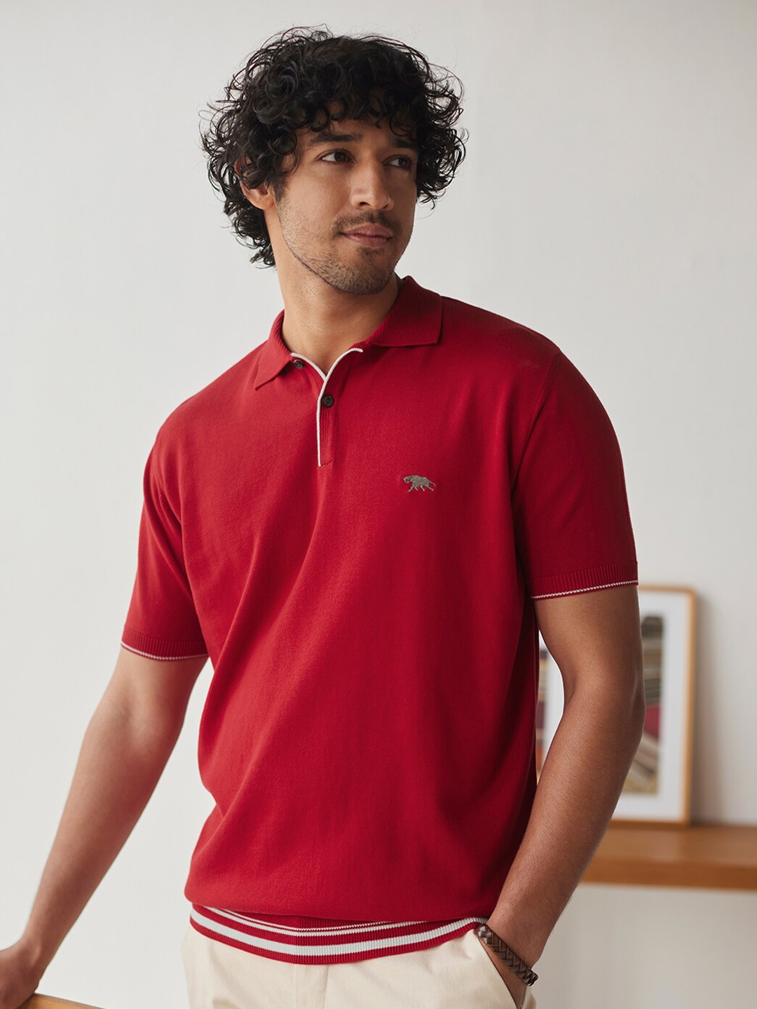 

Andamen Polo Collar Cotton T-shirt, Red