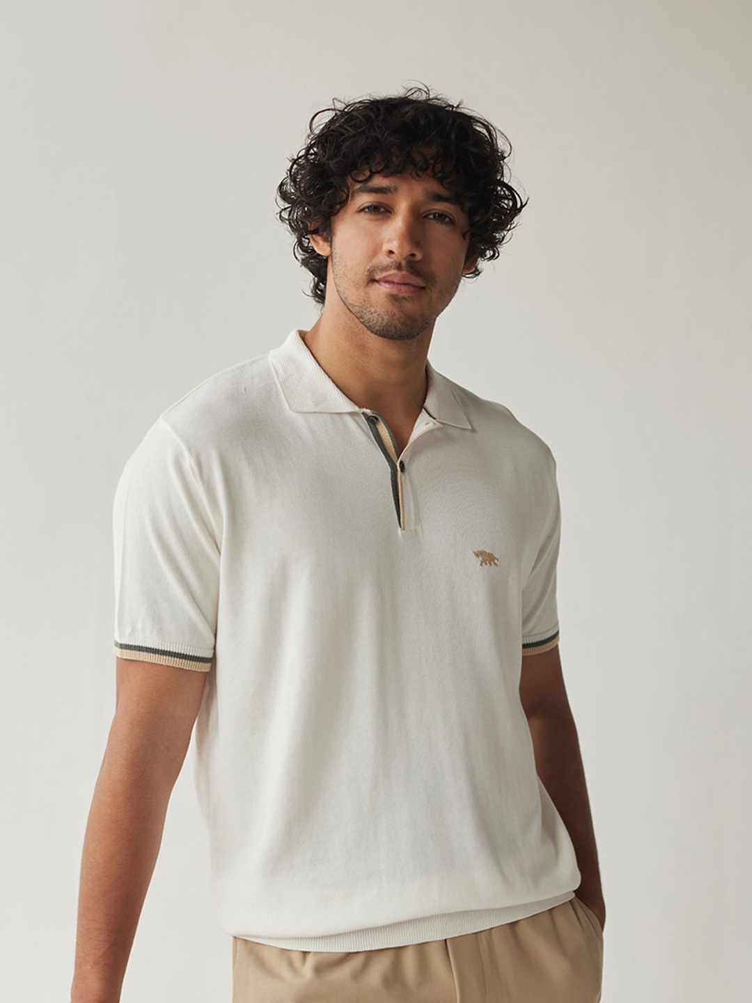 

Andamen Polo Collar Cotton T-shirt, Off white