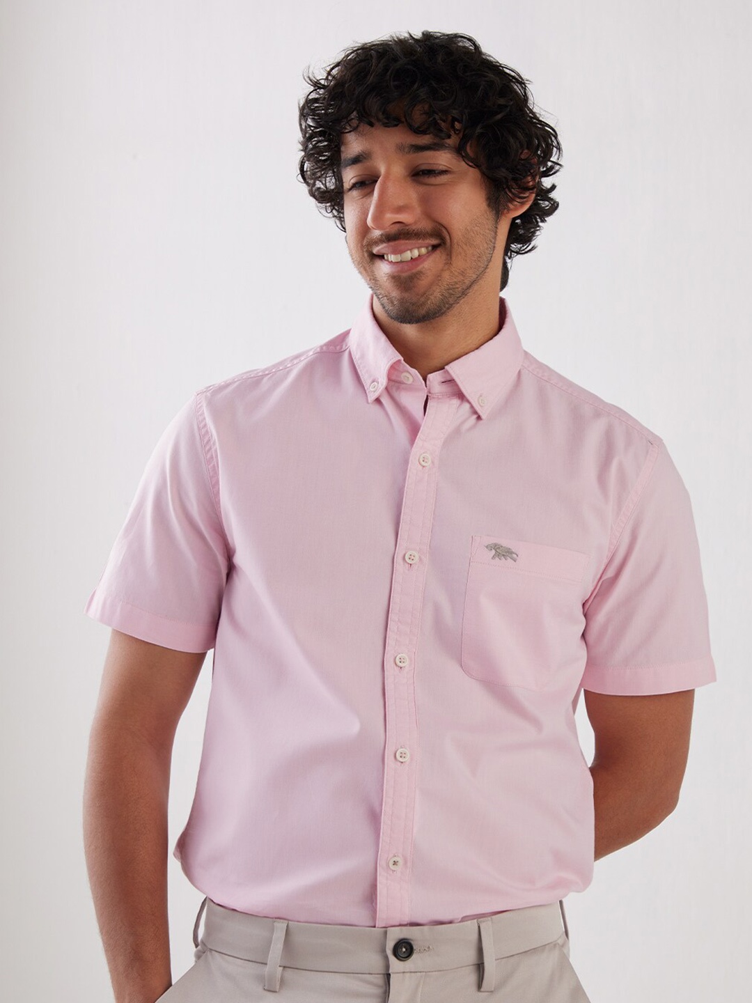 

Andamen Oxford Spread Collar Cotton Casual Shirt, Pink