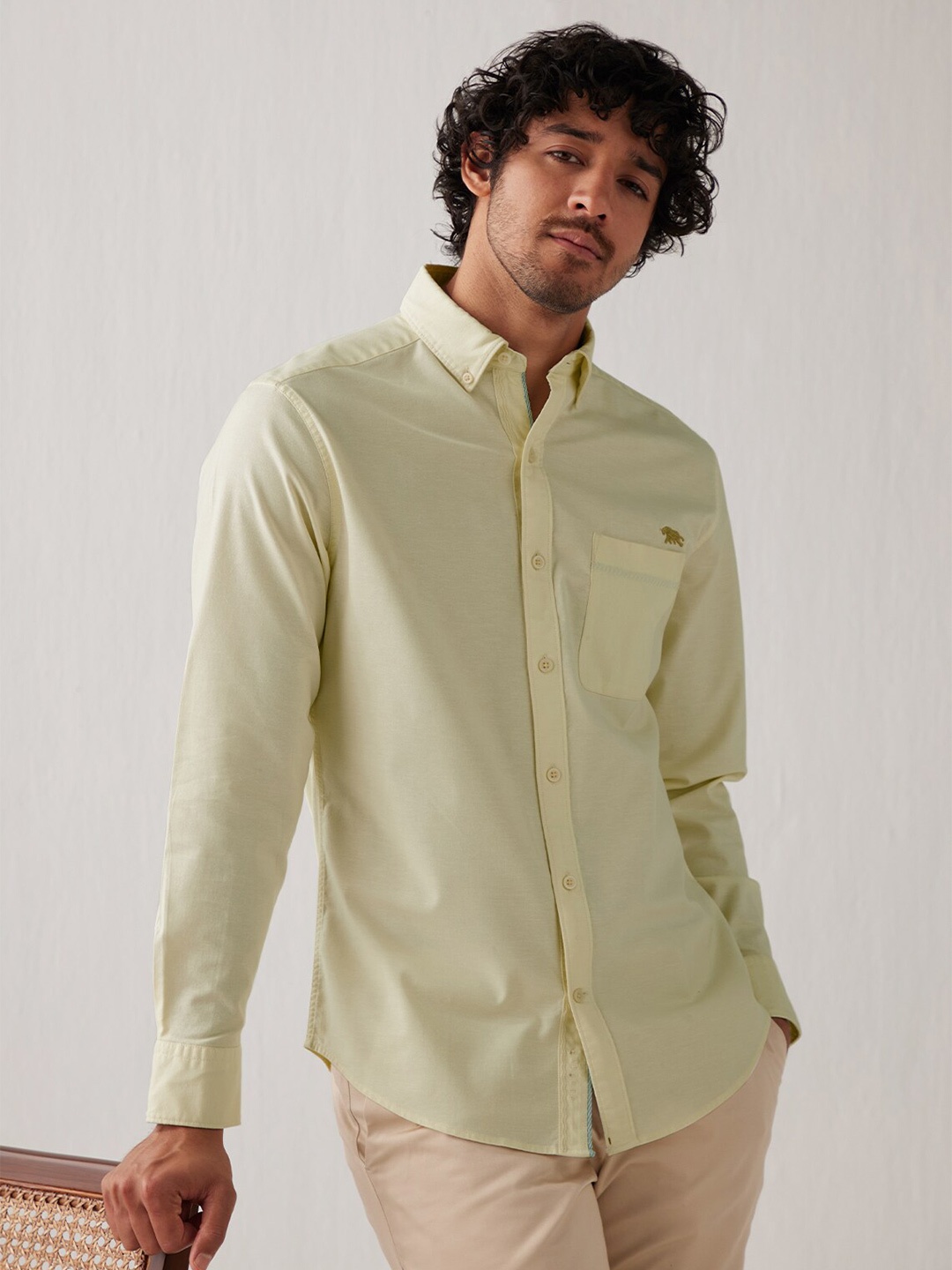 

Andamen Oxford Button-Down Collar Cotton Casual Shirt, Yellow
