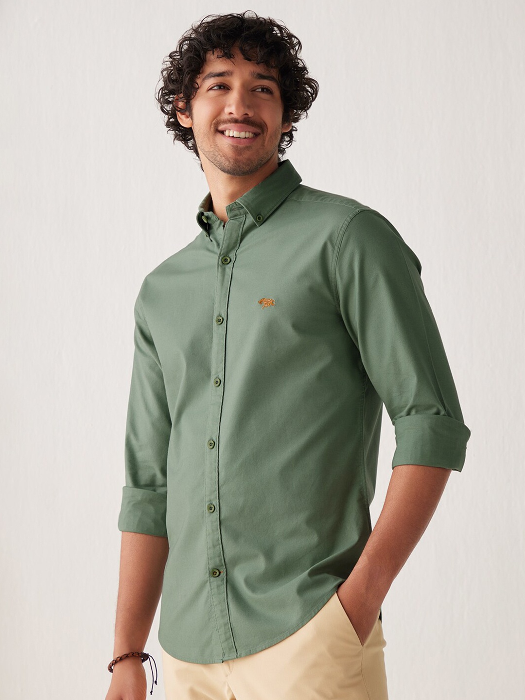 

Andamen Oxford Button-Down Collar Cotton Casual Shirt, Olive