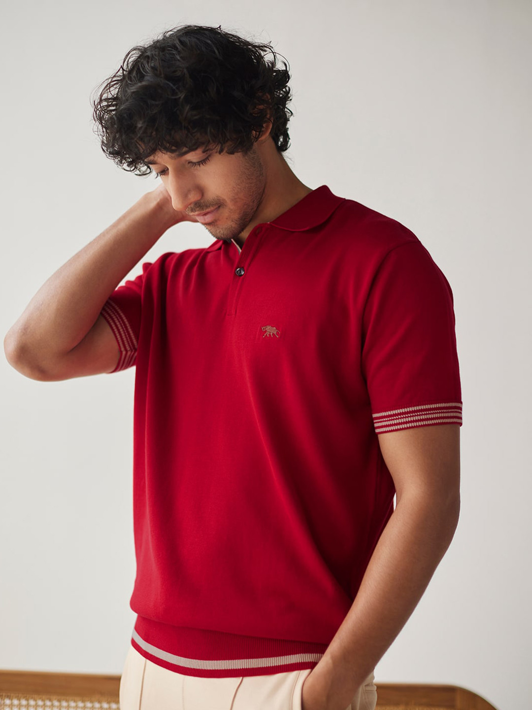 

Andamen Polo Collar Cotton T-shirt, Red