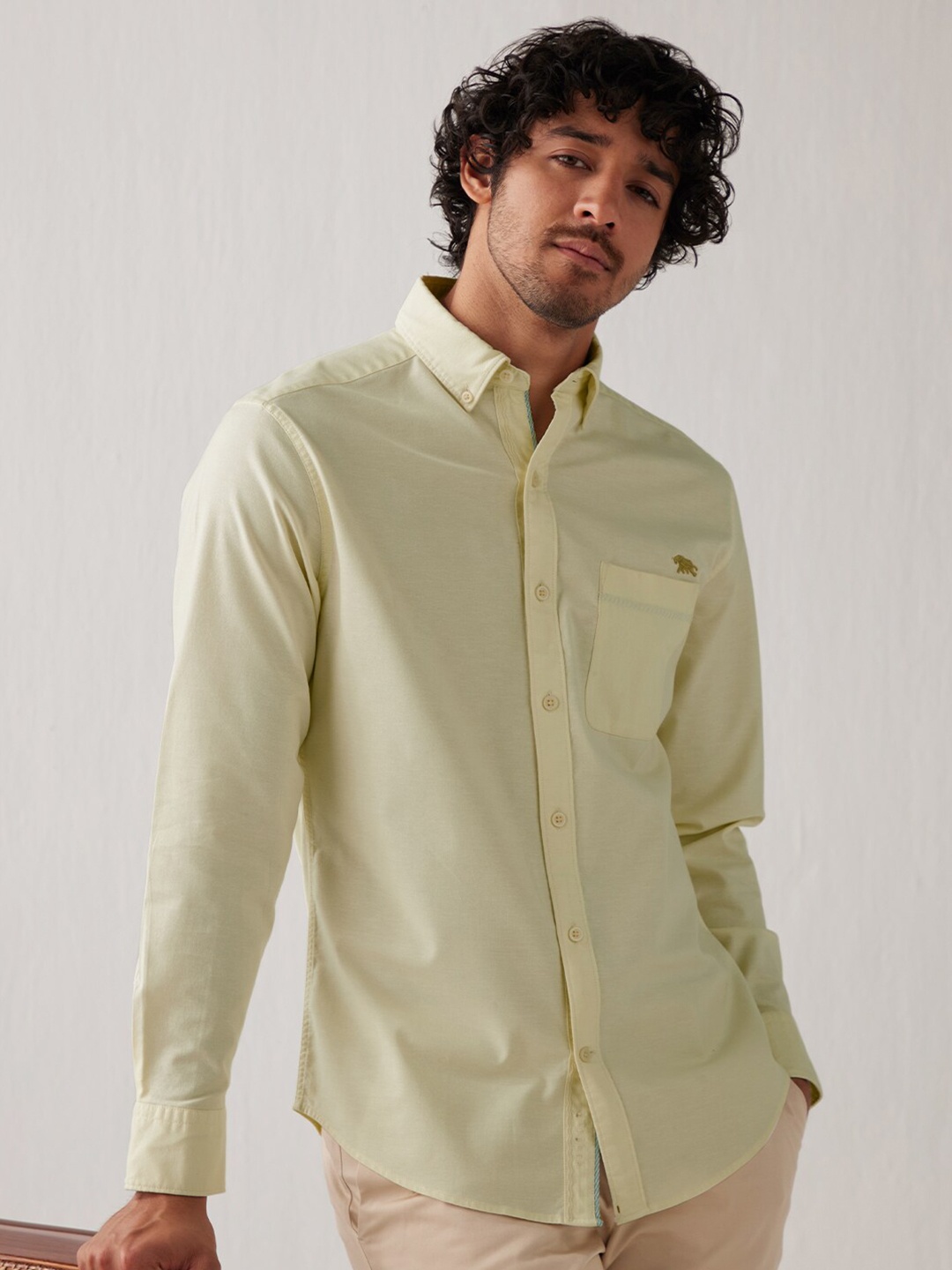 

Andamen Oxford Button-Down Collar Slim Fit Cotton Casual Shirt, Yellow