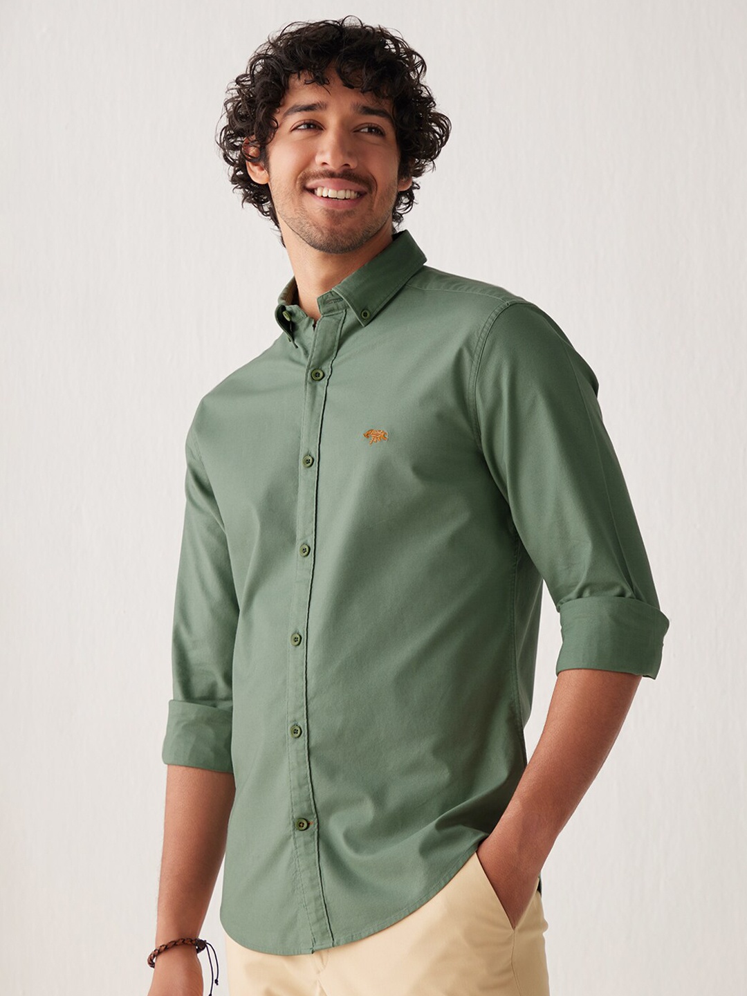 

Andamen Oxford Button-Down Collar Slim Fit Cotton Casual Shirt, Olive