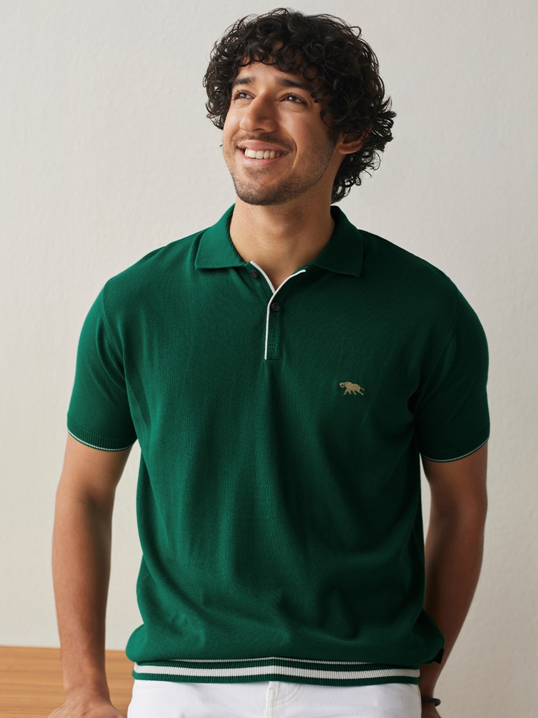 

Andamen Polo Collar Cotton T-shirt, Green