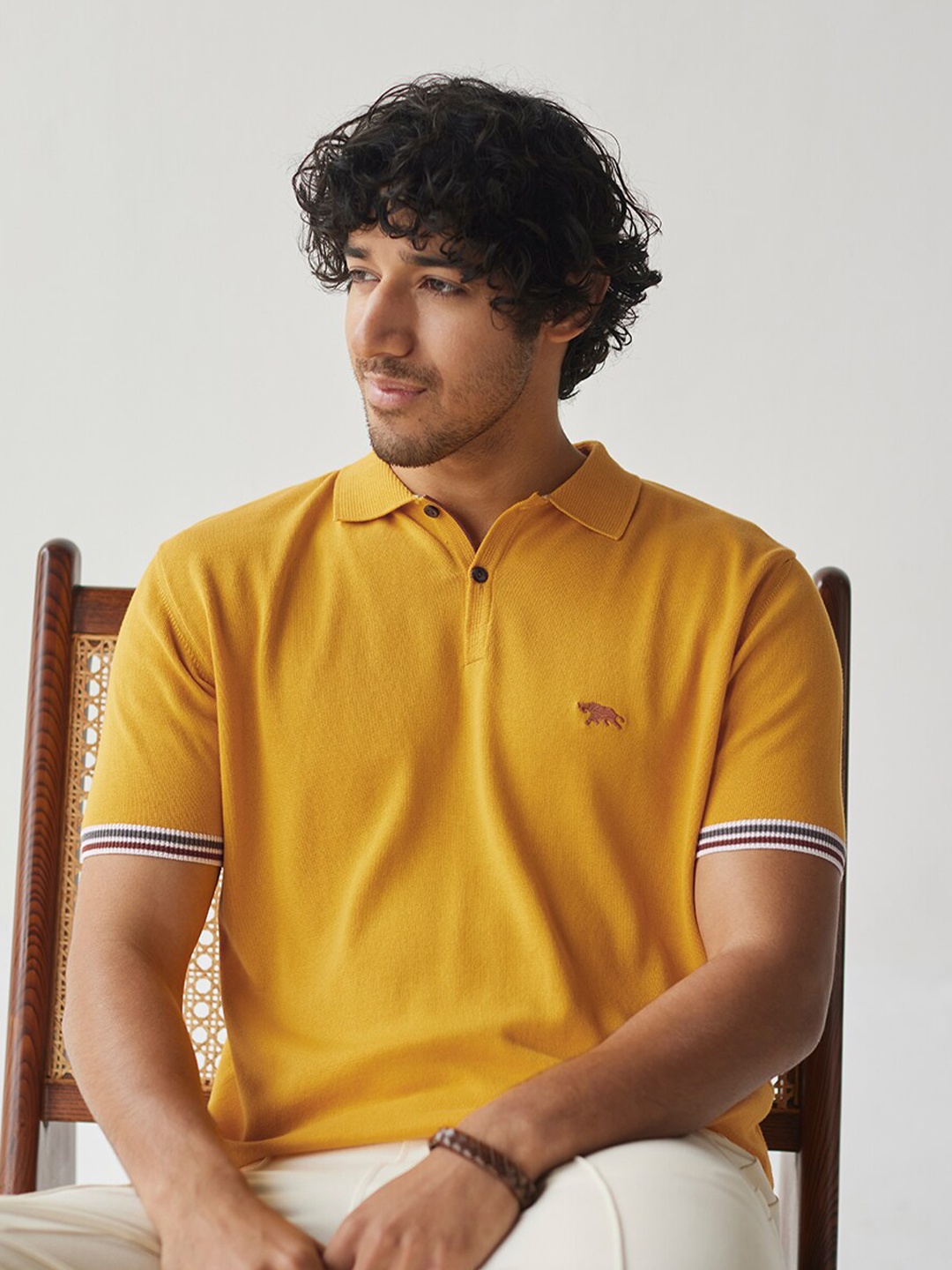 

Andamen Polo Collar Cotton T-shirt, Mustard
