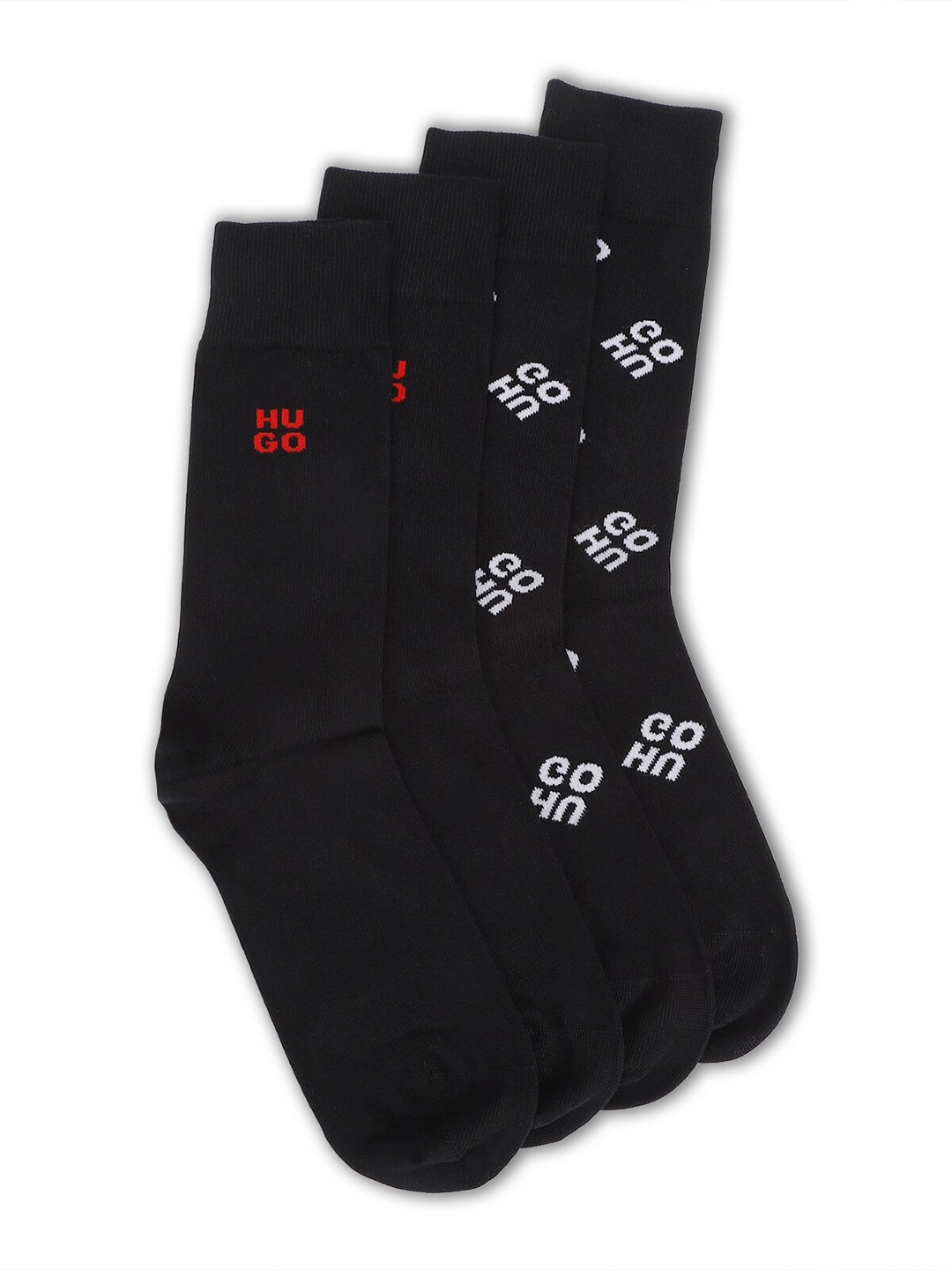 

HUGO Men Pack of 2 Brand Logo Printed Calf-Length Cotton Socks, Black