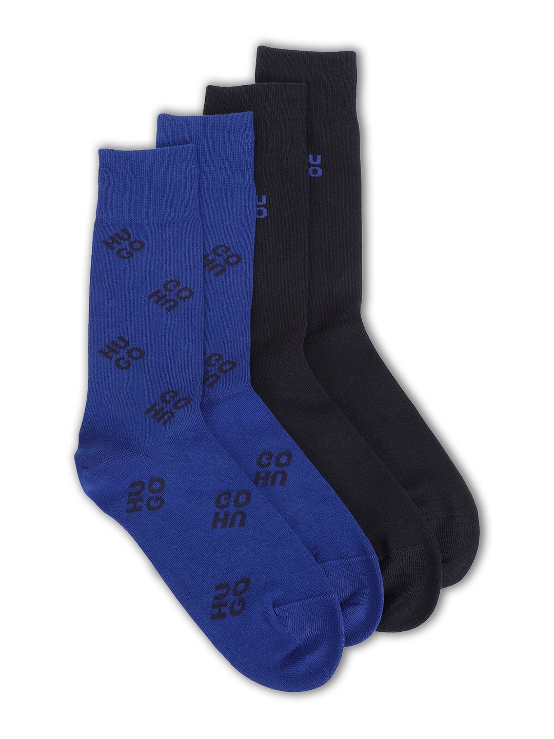 

HUGO Men Pack Of 2 Patterned Cotton Calf Length Socks, Blue