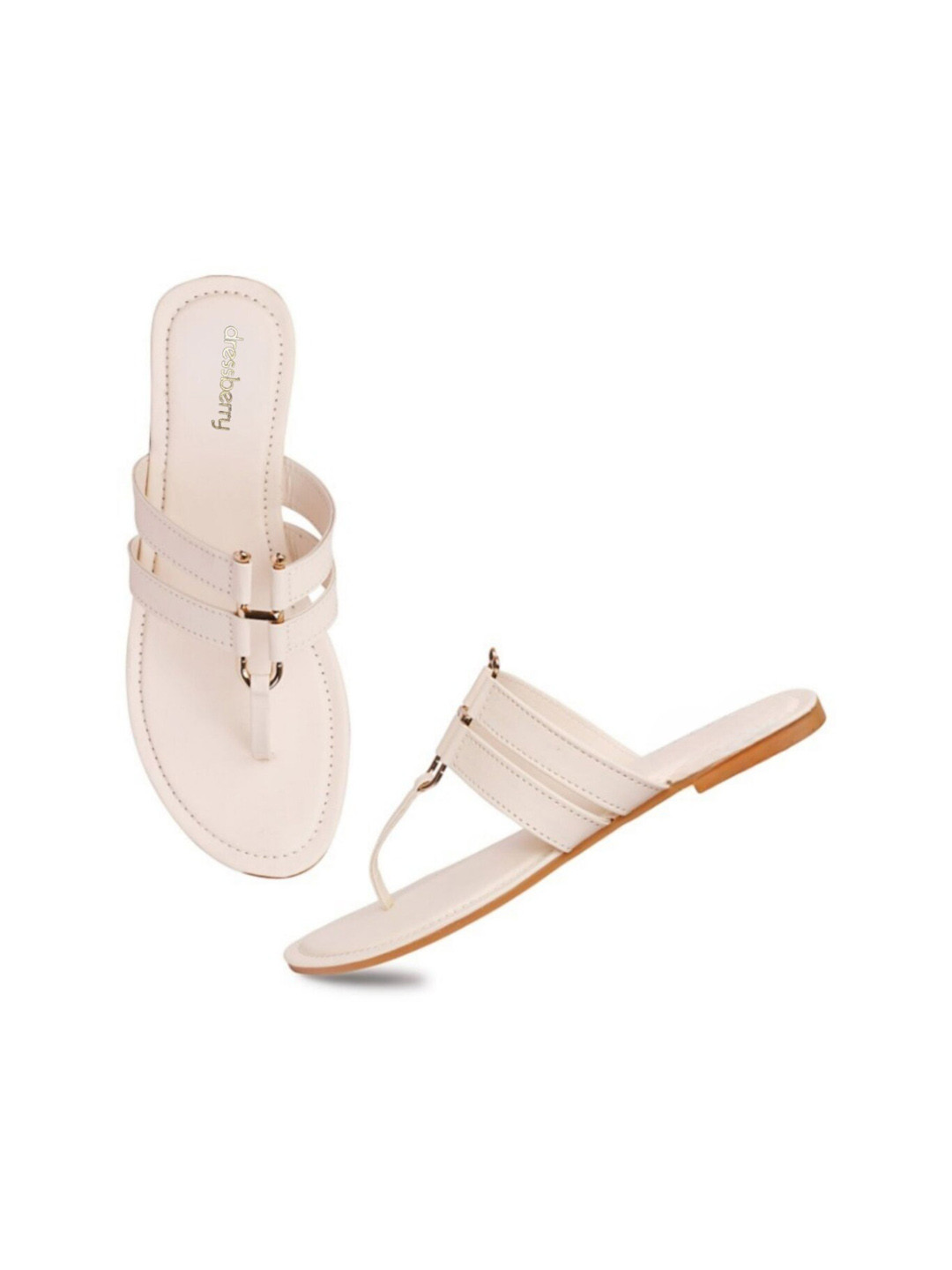 

DressBerry Open Toe T-Strap Flats, Cream