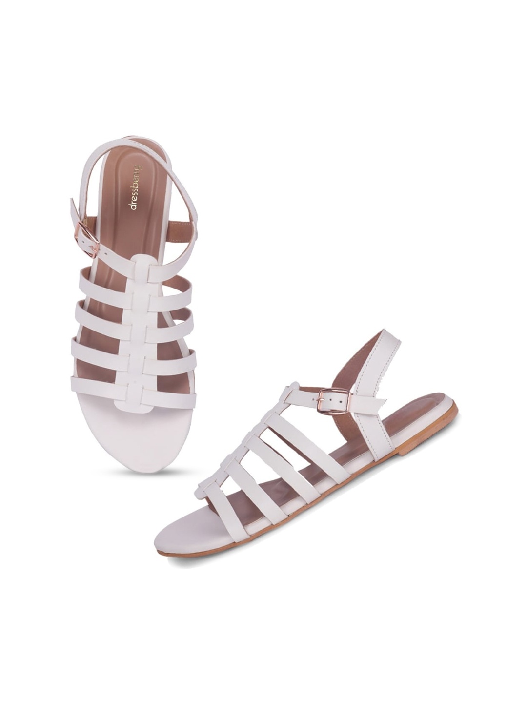 

DressBerry Open Toe Gladiator Flats, Off white