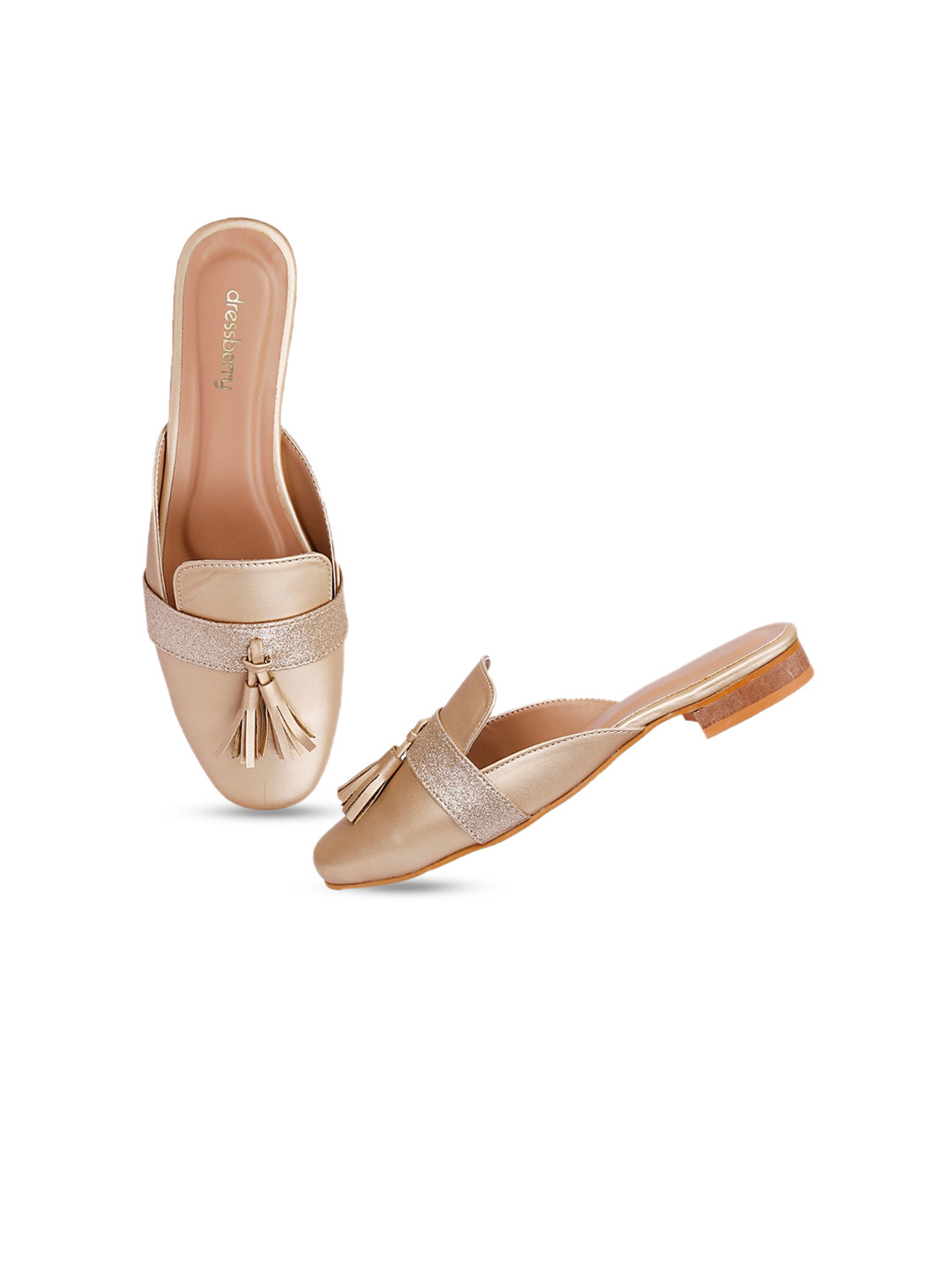 

DressBerry Women Round Toe Tassels Mules, Gold