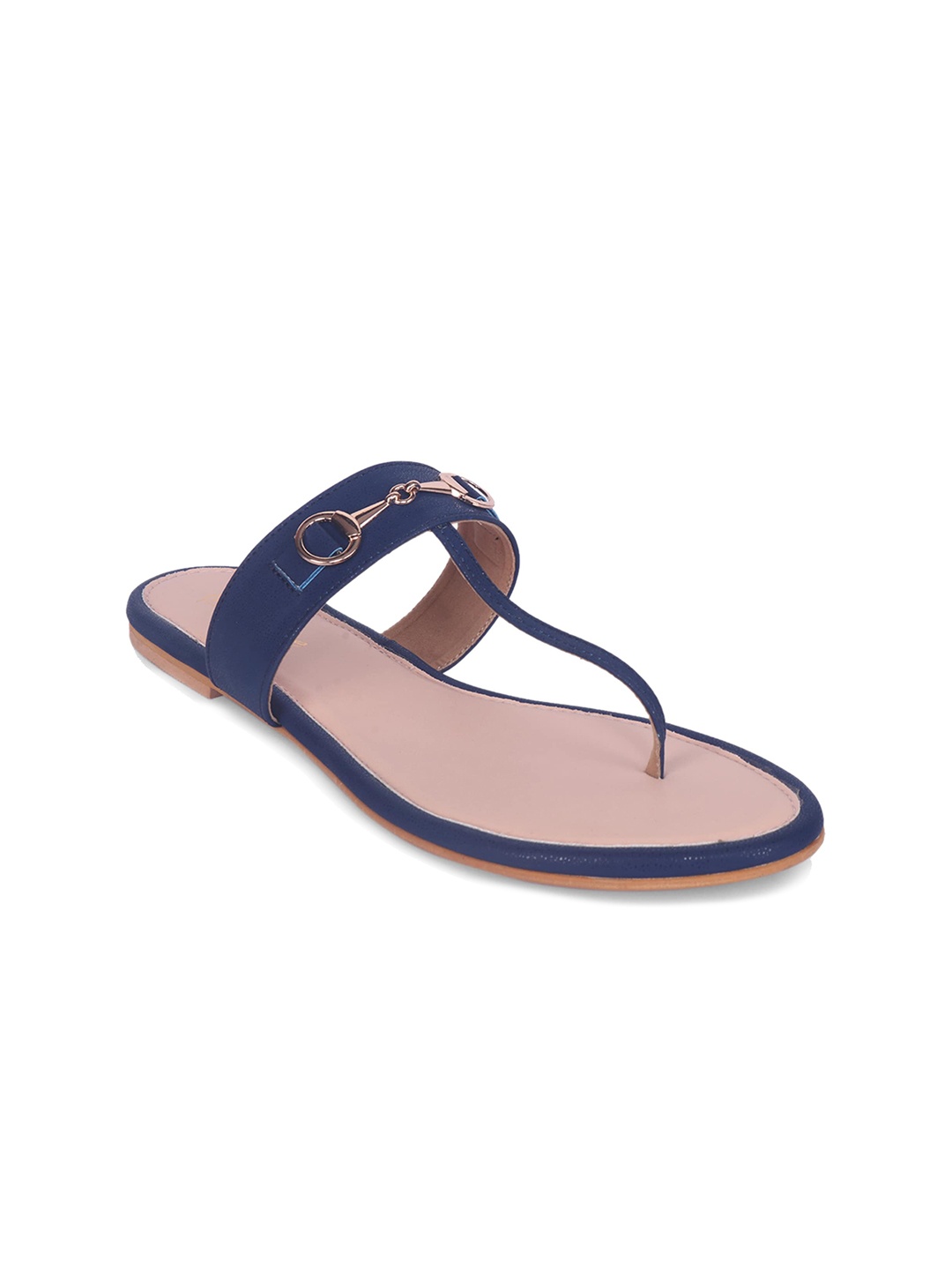 

DressBerry Women Embellished Open Toe T-Strap Flats, Navy blue