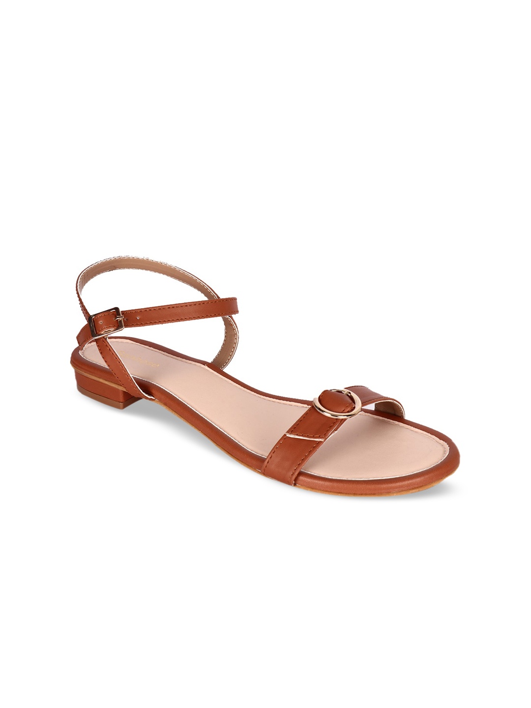 

DressBerry Women Open Toe Flats With Buckles, Tan