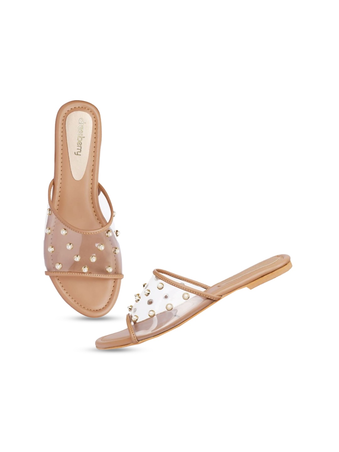 

DressBerry Women Embellished Open Toe Flats, Beige