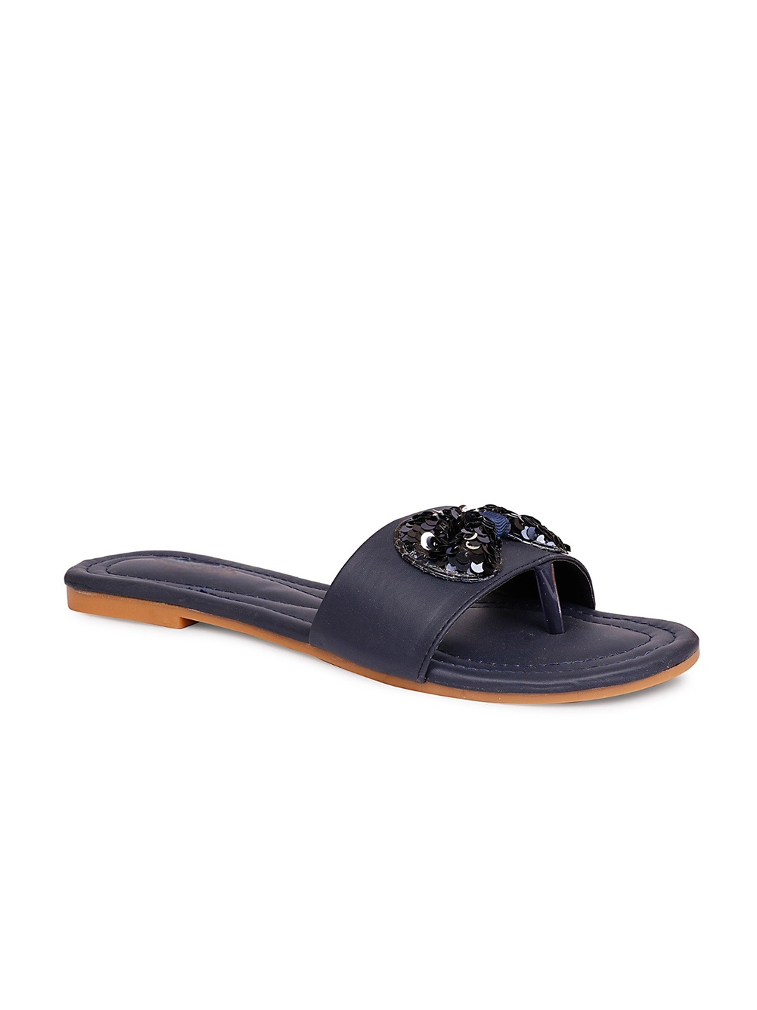 

DressBerry Women Embellished Open Toe Flats With Bows, Navy blue
